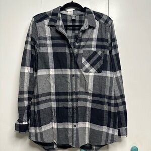 Eddie Bauer Charcoal and Light Gray Plaid Shirt